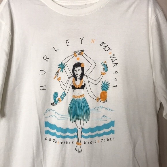 Hurley Men's T-Shirt Hulightenment Hawaiian White Good vibes high tides large - Picture 4 of 10
